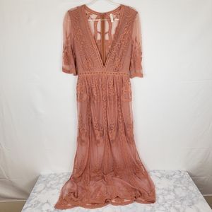 Wishlist maxi lace dress over romper w deep v-neck size medium